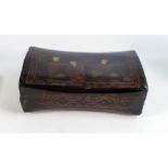 Antique Chinese lacquered headrest decorated with three young boys, the reverse decorated with a
