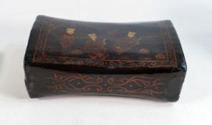 Antique Chinese lacquered headrest decorated with three young boys, the reverse decorated with a