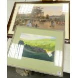 Large C Keiffer Framed Parisian Framed Print, together with landscape watercolour, largest 72x