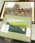 Large C Keiffer Framed Parisian Framed Print, together with landscape watercolour, largest 72x