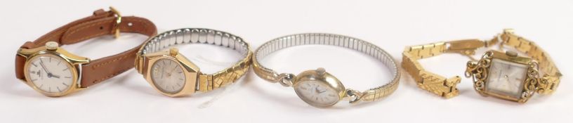 10k gold filled ladies Omega wrist watch, together with 3 x ladies Jaeger Le Coultre watches, 3