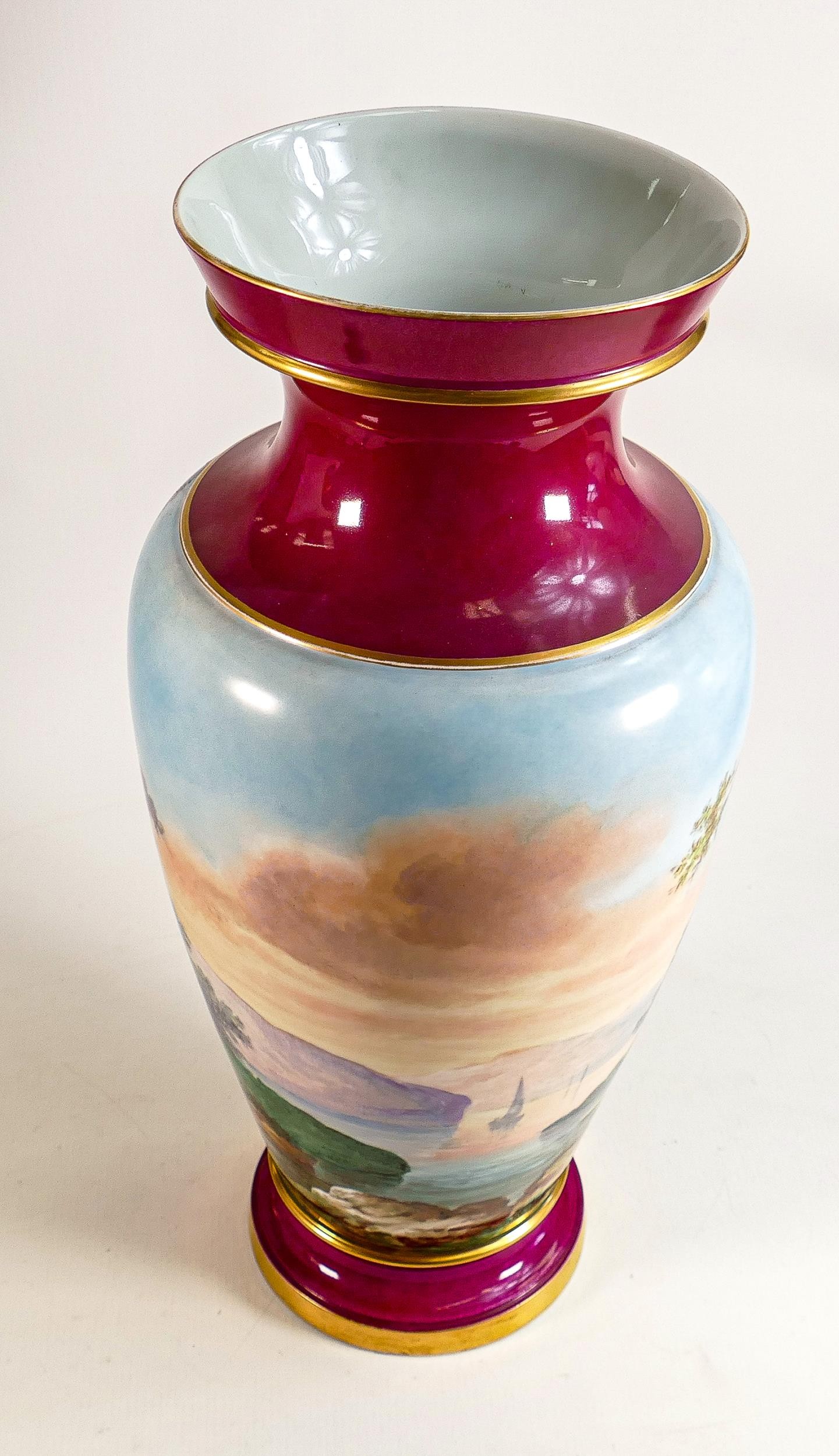 Large hand painted vase decorated with continental classical landscape scene. Height 50cm - Image 3 of 4