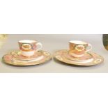 De Lamerie Fine Bone China heavily gilded Floral Special Commission patterned Desert Plates & Cups &