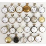 Large pocket watch collection of 23 x 19th and earlier 20th century gents pocket watches, gilt, base