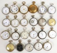 Large pocket watch collection of 23 x 19th and earlier 20th century gents pocket watches, gilt, base