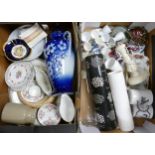 A mixed collection of items to include decorative vases, floral plates, egg cups etc (2 trays)