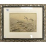 Stormy Weather Mallards Landing signed Winifred Austen (lower right) drypoint etching on paper