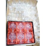 A collection o Quality Glass ware including Bohemian Boxed Brandy Glasses, Whiskey, Sherry & similar