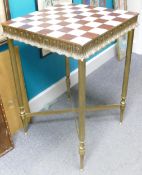 Large Brass & Tile Topped Ornamental Free Standing Chess Table, 74 x 48.5 x 48.5cm