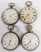 4 x hallmarked silver cased gents pocket watches, all in reasonable order. 3 of the 4 balances