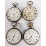 4 x hallmarked silver cased gents pocket watches, all in reasonable order. 3 of the 4 balances