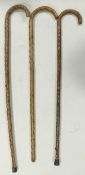 Antique Gnarled Root wood Walking Sticks , largest length 90cm(3)