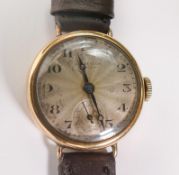 J W Benson ladies 9ct gold hallmarked cased larger size wrist watch.