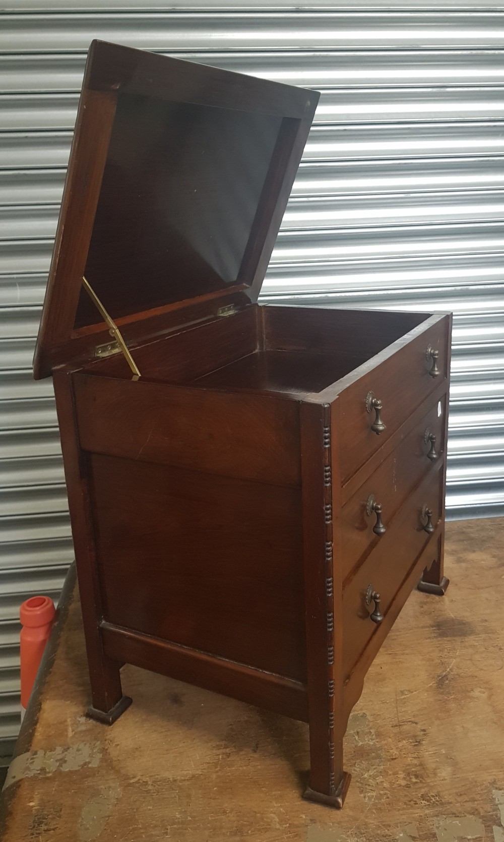 Mahogany piano stool with music sheet storage drawers and hinged top, 55cm W x 54cm H x 39cm D. - Image 2 of 2