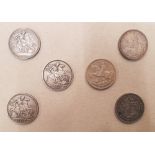 A collection of Victorian and Later Silver Crowns Dated - 1889 x2, 1900, 1935 x2 & 1937. (168.3g)