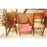 Group of three chairs consisting of a child's rocking chair, bergere cane-work backed nursing