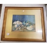 R Bevington signed watercolour still life, dated 1927, 62.5cm x 52cm.