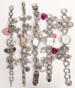 Five Fossil Ladies Charm Bracelet Stainless Steel Watches