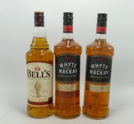 Two 1 litre Bottles of Whyte & Mackay Blended Scotch Whisky & similar bottle of Bells (3)