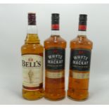 Two 1 litre Bottles of Whyte & Mackay Blended Scotch Whisky & similar bottle of Bells (3)