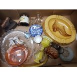 A mixed collection of items to include Hall's advertising ashtray, carnival glass sugar bowl,