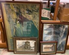Five framed prints to include St James the Great Audley, Wedgwood Monument Chesterton etc