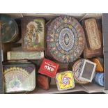 A mixed collection of vintage advertising tins