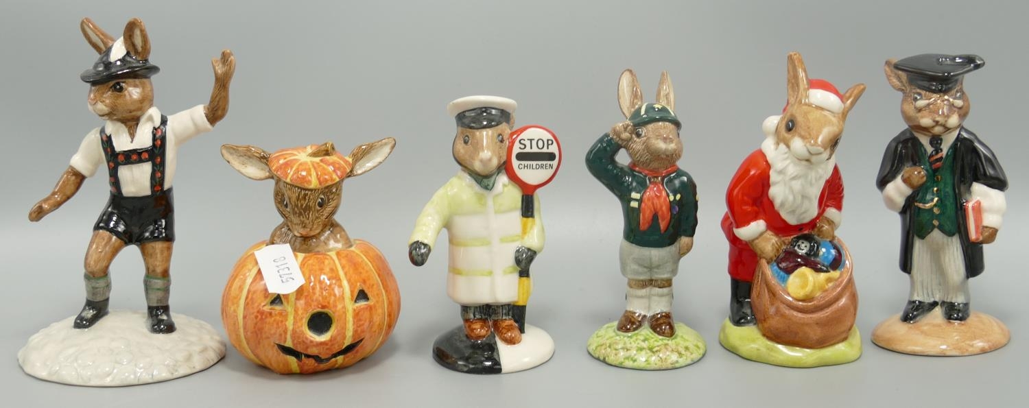 Royal Doulton bunnykins to include Halloween DB132, Lollipop DB65, Tyrolean Dancer DB242 , School