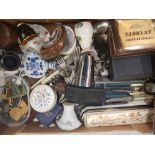 A mixed collection of ceramic items to include Used cutlery, and costume jewellery etc (1 tray)