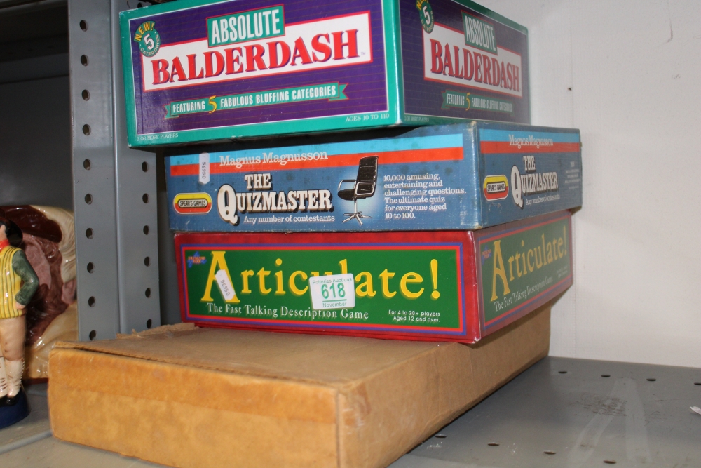 A collection of board games to include Quiz Master, Balderdash, chess etc.