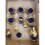 1970s Italian Blue Glass Coffee set with heavy gilt decoration (15 pieces)