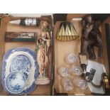 A mixed collection of items to include tribal carved wooden figure/stand, Oriental bowl, Babycham