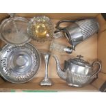 A mixed collection of metal ware items to include Victorian silver plated teapot and hot water