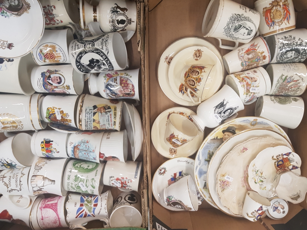 A large collection of Royal Commemorative ware items, mugs, plates etc (2 trays).