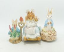 Schmid Beatrix Potter Figures including Musical Lady Mouse, Peter Rabbit & Border Fine Arts Peter