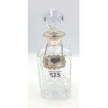 Lead Crystal Spirit Decanter with Birmingham silver collar together with non-matching Birmingham