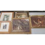 A group of 5 framed prints including A hand coloured picture engraved and printed in 1836 of Juliet