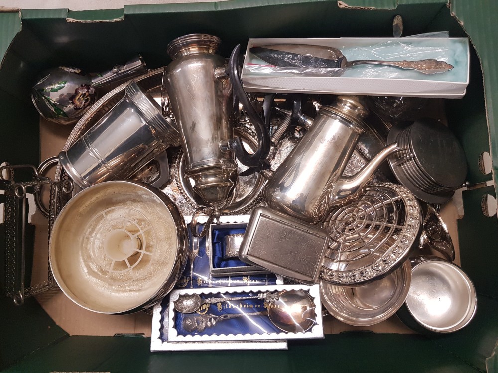 A good collection of mixed silver plated and white metal items to include large twin handled