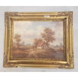 20th century oil on board painting signed Thomasson lower right of a rural scene in ornate gilt