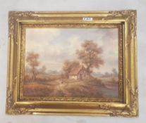 20th century oil on board painting signed Thomasson lower right of a rural scene in ornate gilt