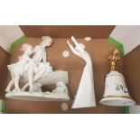 A mixed group of items to include a Royal Doulton bell, Royal Doulton figure 'Awakening' HN2875