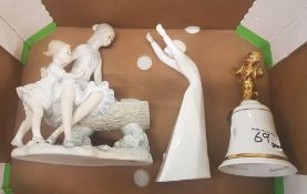 A mixed group of items to include a Royal Doulton bell, Royal Doulton figure 'Awakening' HN2875