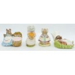 Royal Albert Boxed Beatrix Potter Figures Old Women who lived in a shoe knitting, Hunca Munca, Goody