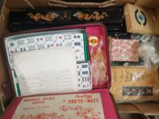 A mixed collection of oriental items to include cased Mah Jong Set and accessories etc (1 tray)