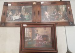 A group of 3 framed prints 2 of which have Oak Arts and craft frames