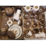 A large collection of Poole two tone tea and coffee ware items together with Denby Tea pot, side