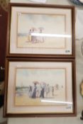 Two nicely framed A W Smith prints of Victorian beach scenes, overall size of both 51cm x 40cm