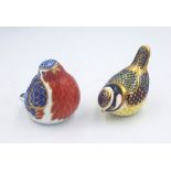 Royal Crown Derby Paperweights Robin & Blue Tit, both gold stoppers