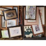 A large collection of different sized framed prints (2 trays)