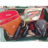 Cased vintage pair of Dollond 'Owlux' 20 x 60 binoculars, together with a cased vintage Bell &